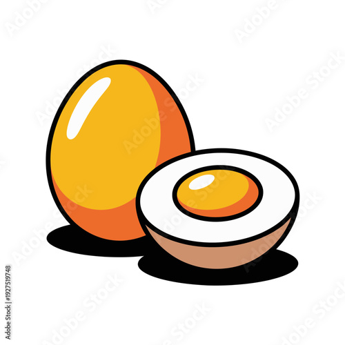 A vector graphic illustration of two eggs, one whole and one halved, showcasing a simple and modern design style.