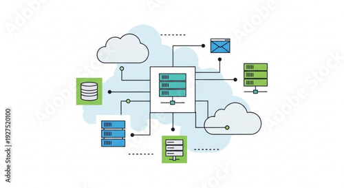 Cloud computing network architecture with servers databases and data storage connected online