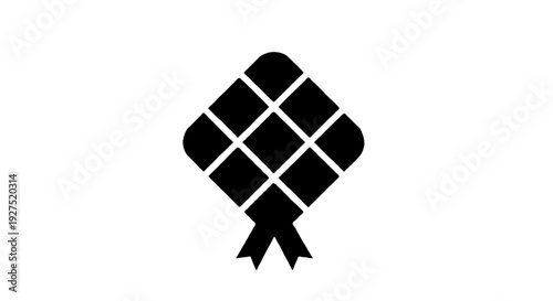 Solid black ketupat rice dumpling icon with woven diamond shape pattern simplified