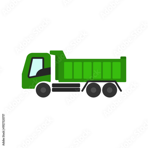 dump truck vehicle green flat icon illustration