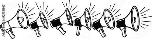 A row of megaphones making loud announcements
