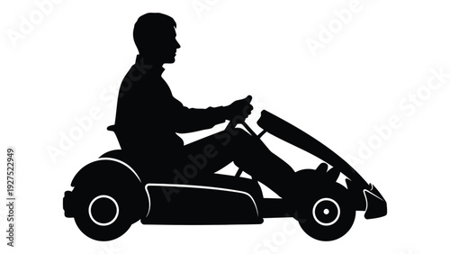 A man riding a go kart on a track isolated on white background, Vector