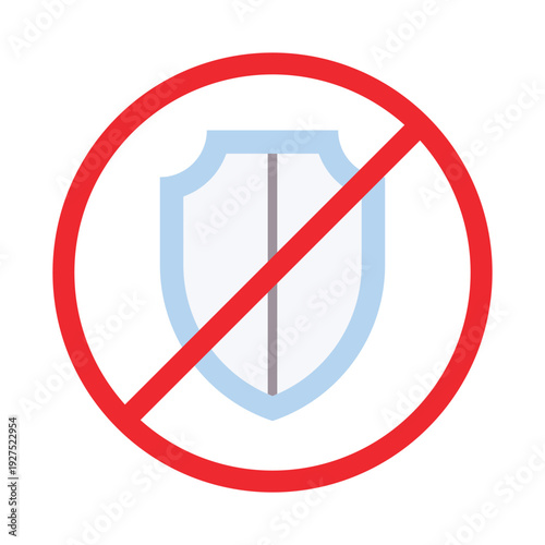 Free Download No Protection Sign, Flat Shield Prohibited Security Symbol Vector Illustration - GFXLoad