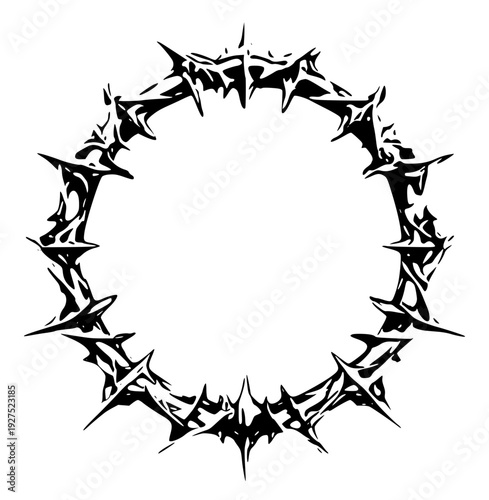 Dark grunge border with sharp thorns and spikes circle