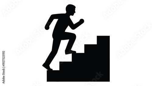 A man is running up a flight of stairs isolated on white background, Vector