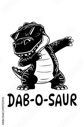 Cool cartoon T-Rex doing dab dance move illustration