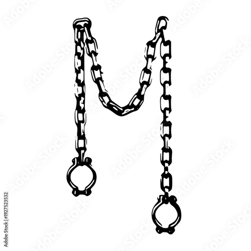 Broken chains and handcuffs hanging freely apart