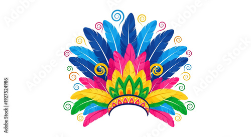 Vibrant colorful feather headdress with decorative swirls