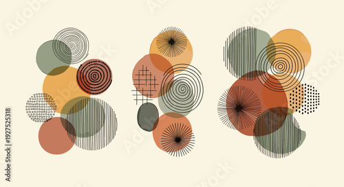 Abstract Geometric Circles and Lines in Earth Tones with Textured Patterns