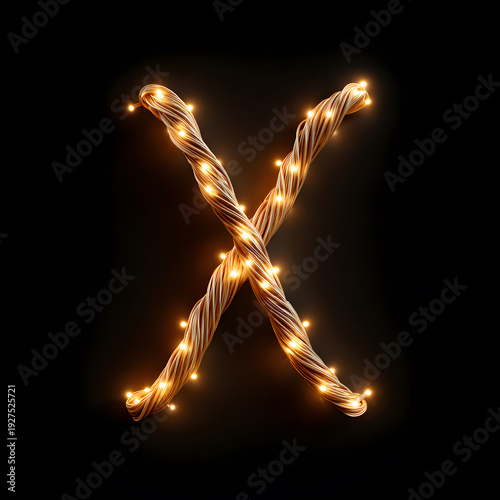 The letter X created with glowing lights on a black background. The illuminating design gives a sense of magic and celebration