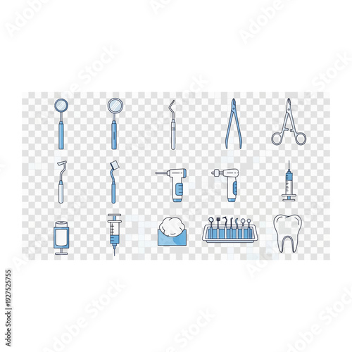Dental Hygiene and Treatment Icon Set on Transparent Background