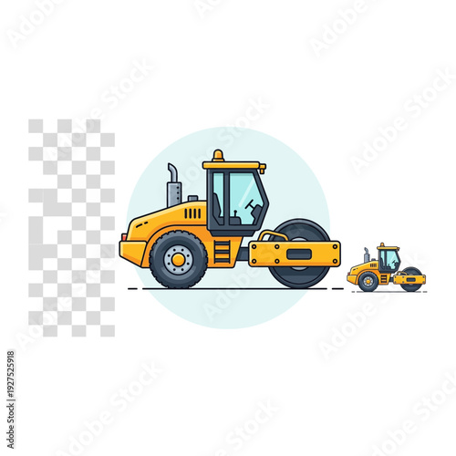 Yellow Road Roller with Smaller Unit, Pixel Art Style