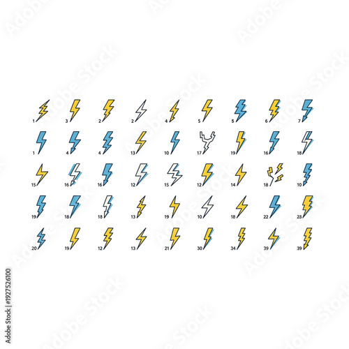 Pixelated Lightning Bolt Icons in Yellow and Blue