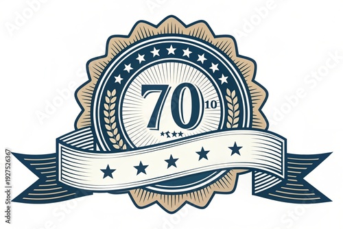 Seventy years anniversary award badge with stars and laurel wreath