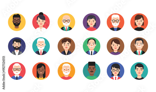 Diverse Group of Flat Design People Avatars in Circular Frames faces icons