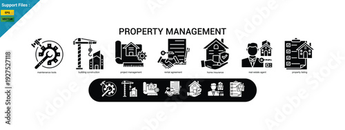 Property Management icon banner and collection. glyph icons set.