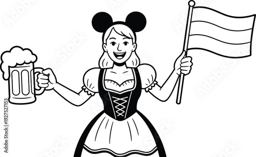 Oktoberfest woman icon with beer and flag