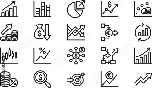 Business and Finance Line Icon Set for Data Analysis and Growth