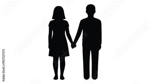 A couple holding hands in a simple black silhouette isolated on white background, Vector