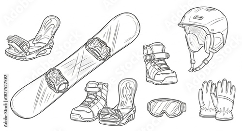 Snowboarding Equipment Set with Protective Gear.