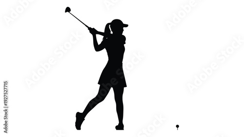 A woman plays golf on a sunny day isolated on white background, Vector