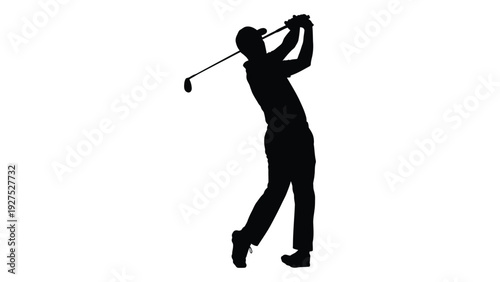 A golfer in a swinging motion with a golf club isolated on white background, Vector