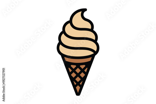 A creamy ice cream icon in a crispy waffle cone illustration