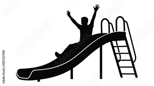 A child is sliding down a playground slide isolated on white background, Vector