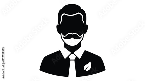 A simple black and white icon of a man with a mustache isolated on white background, Vector