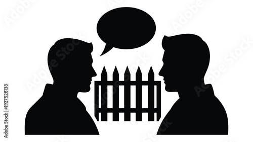 Two people talking over a fence isolated on white background, Vector