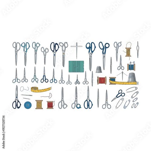 Diverse Collection of Scissors and Sewing Tools