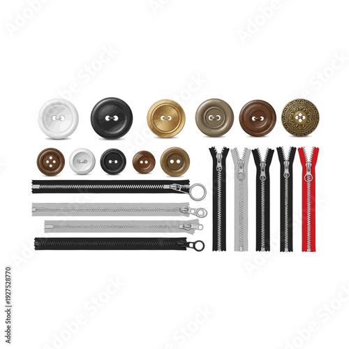 Assorted Buttons and Zipper Elements