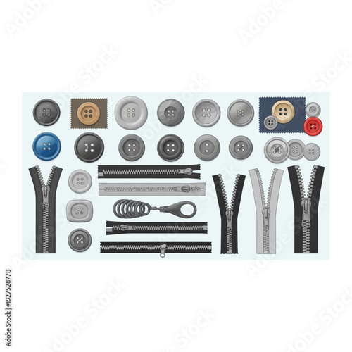 Collection of Buttons and Zippers