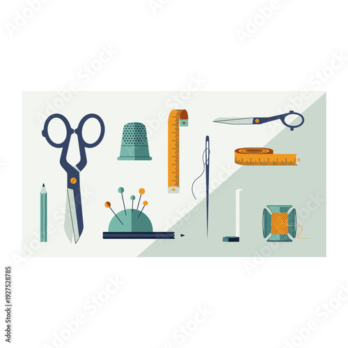 Sewing and Tailoring Tools Flat Lay Illustration