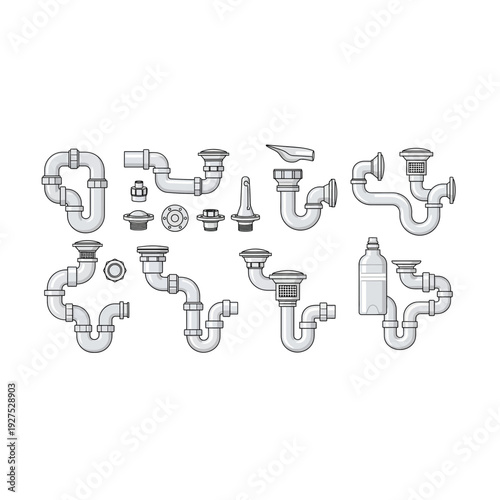 Assorted plumbing P-traps and drain fittings in white