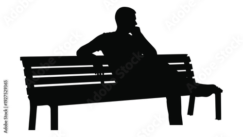 A man sitting on a bench on the phone isolated on white background, Vector