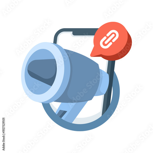 Illustration of affiliate marketing program with social referral concept, showing connected users, referral links, and online promotion in a modern digital network setting.