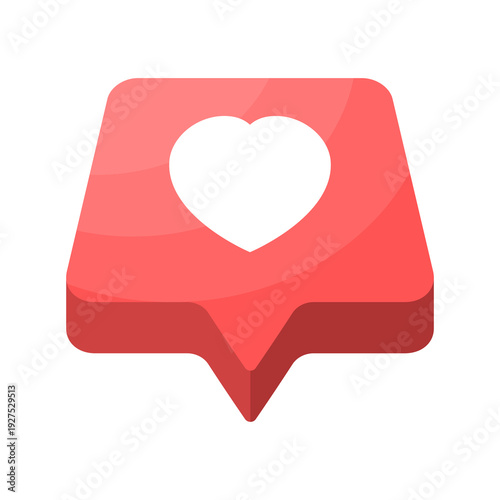 3D social media concept vector, illustration online communication, photo frame with heart and love emoji, likes, and play icons for app and digital interactions.