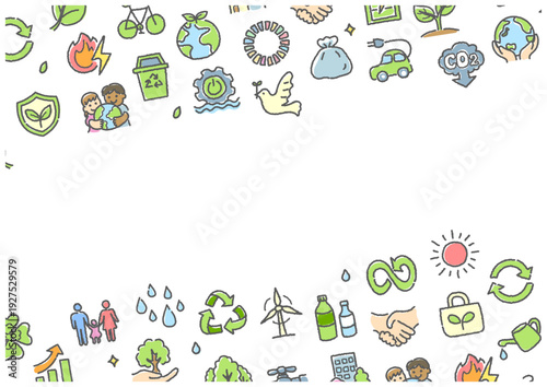手描きSDGsアイコンのコーナーフレーム｜エコテーマのベクター背景