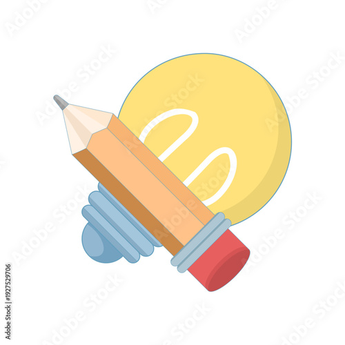 Copywriter concept vector, creative writer idea symbol, light bulb and pencil icon, inspiration, content creation, brainstorming, minimalist graphic element design.