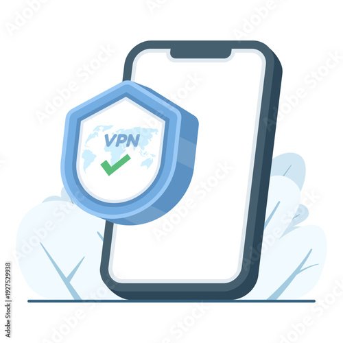 Illustration of using VPN for secure internet connection, showing encrypted network, safe browsing, digital privacy, and protected data in a modern cybersecurity context.