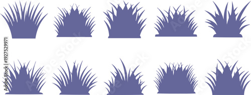  collection of ten silhouettes of blue grass clumps, organized into two distinct rows. The top row contains four clumps, while the bottom row has six. Each clump exhibits slight variations in shape