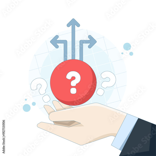 Directional arrow forming question mark icon. Symbol of doubt, finding direction, business strategy, risk assessment, planning and solution search concept. Modern flat vector design.