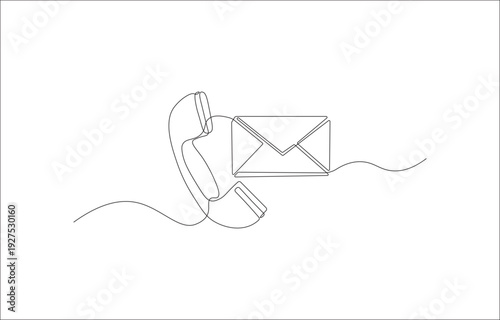 One line drawing of phone receiver and mail envelope – isolated vector objects