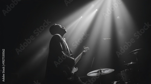 Musician Playing Electric Guitar on Stage.