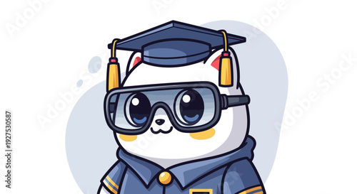 Cartoon cat wearing graduation cap and goggles illustration.