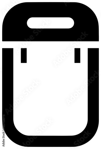 Simple black filled icon representing a handheld face shield screen a clear protective barrier used for health and safety symbolizing personal protection and hygiene measures