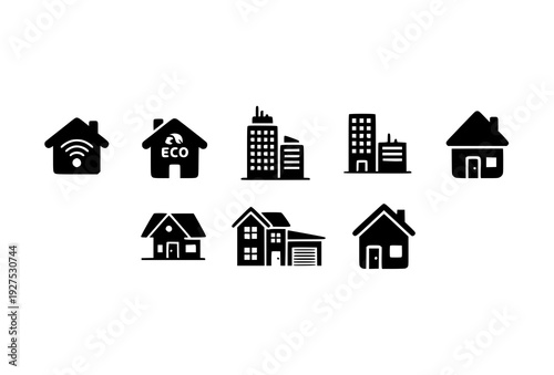 Modern Home Page Button House Glyph Icons Set Residential Building Vector
