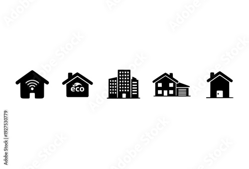 Modern Home Page Button House Glyph Icons Set Residential Building Vector