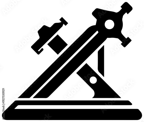 Geometric black filled icon representing a pantograph drawing tool a mechanical device used for scaling drawings and figures isolated on a clean white background with sharp lines